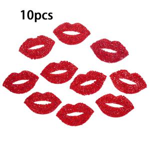 TEMU 10개입 6.1X3.6Cm 빨간 입술 핫 픽 라인스톤 핫 멜트 접착 패치 의류, 가방, 모자용 다림질 패치 스티커