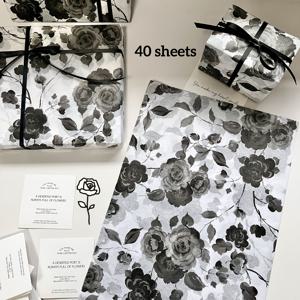 TEMU 15개/40개 고급 블랙 앤 화이트 로즈 시드니 종이 14x20 인치 선물 포장지, 아트 페이퍼, 파티, 생일, 웨딩 장식용, 포장지, 티슈 페이퍼, 부케 용품, 휴일 선물 포장, 포장 재료, 꽃 포장지