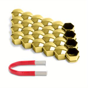 TEMU 24개 ABS 블랙 휠 너트 캡 세트 (도구 포함) - 골든 스냅 커버, 대부분의 17mm 휠 볼트 및 휠 허브 호환 (OEM 17mm 헥스 호환)