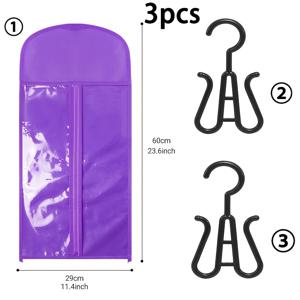 TEMU 3피스 가발 보관백 세트, 가발 보관 및 정리에 적합. 60cm 이상의 백 1개와 가발 걸이 2개 포함, 가발 보관 필수 도구