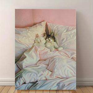 TEMU 액자 미포함 캔버스 프린트 1개, 30.48x40.64cm - 파스텔 핑크 침실 속 로맨틱한 고양이 커플 장면, 기발한 고양이 애호가를 위한 선물, 가정, 사무실, 카페 장식용 귀여운 고양이 벽 예술, 할로윈 크리스마스 장식