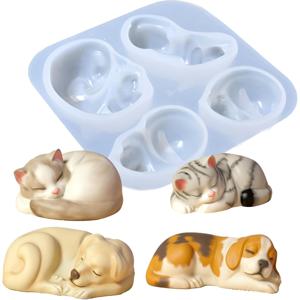 TEMU 레진 몰드 실리콘 레진 3D 동물 강아지 고양이 실리콘 몰드 4구 몰드