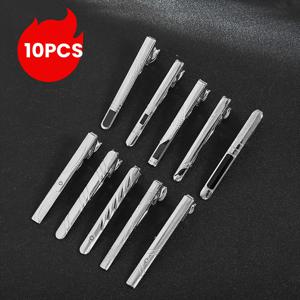 5개/10개 세트, 정교한 넥타이 클립, 남성용 비즈니스 정장에 적합, 및 선물용 패셔너블 넥타이 클립, 실버