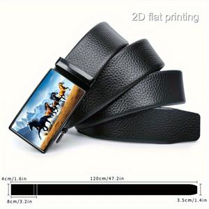 1개 2D 아트 디자인, 자연의 아름다움과 달려가는 말의 조화 - 내구성이 뛰어나고 고품질의 정교한 벨트, 남성용 벨트, 비즈니스 복장에 적합하며 드레스 팬츠에 적합, 자동 버클 포함