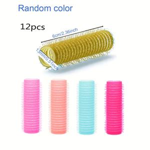 TEMU 13mm 소형 매직 테이프 헤어 롤러 - 12개입, 랜덤 색상, 수동 비열성 자가 접착 컬러, 짧은/미세 모발용, 가정/살롱용 헤어 스타일링 키트, 휴대용 여행용 도구, 모든 모발 타입에 적합한 바운스 컬