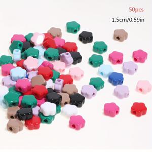 TEMU 생생한 색상의 꽃 모양 아크릴 비즈 50개 팩, 15mm, 주얼리 제작용, 팔찌, 목걸이 및 귀걸이용 추가 재료 포함 - 광택 있는 표면의 밝은 공예 용품