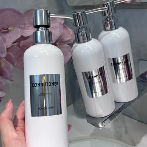 TEMU 3개 묶음 500ml 재사용 가능한 플라스틱 디스펜서 병, 샴푸, 바디워시, 로션용 흰색 불투명 병 - 무향, 방수 라벨 포함, 완벽한 욕실 세트