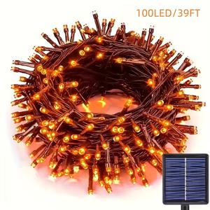 TEMU 태양광 야외용 100LED 오렌지 스트링 조명 1개, 할로윈 야외 장식 테마, 8가지 조명 모드 - 마당, 정원, 잔디, 실내 거실 장식 조명, 할로윈 장식 조명, 크리스마스 장식 조명용