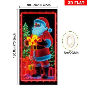 2D 플랫, 2D 플랫 - 2D 도어 배너 2D 플랫, 2D 플랫 - 2D 도어 배너 2D 플랫 배너, 크리스마스 테마 도어 커버 배너 1개, 패턴 디자인, 폴리에스터, UV 활성화, 야광