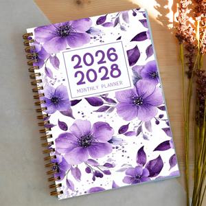 TEMU 1팩 3년 월간 플래너 2026-2028, 골든 스파이럴 바인딩, 플로럴 커버 & 날짜 표시 페이지 - 5.5x8.3인치 휴대용 3년 캘린더 플래너, 작가, 플래너 및 스케줄에 적합