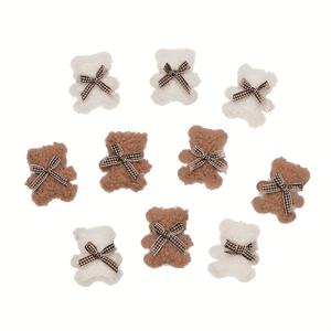 TEMU 10개입 4.8x5.5cm 갈색과 흰색 리본 곰 패브릭 패치, 옷·가방·헤어 액세서리 DIY용