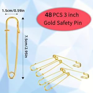 TEMU 3인치(7.5cm) 헤비 듀티 오버사이즈 안전핀 48개입, 의류, 가죽, 캔버스, 담요, 공예 및 스커트용 골드 색상