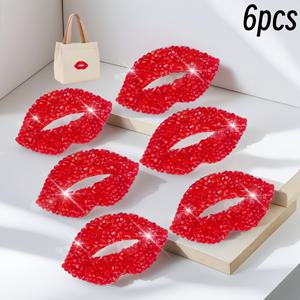 TEMU 6개입 반짝이 스톤 립 패치 - 레드 & 화이트 열전사 립 글리터 DIY 앱리케, 옷, 모자, 재킷, 가방, 담요용 - 파티, 코스튬, 특별한 선물을 위한 화려한 입술 모양 스톤 스티커
