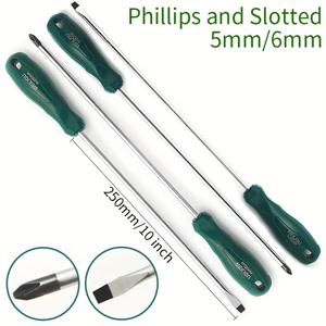 TEMU 4개입 초장타입 드라이버 세트, 총 길이 350mm, 생크 길이 10인치, 생크 직경 5mm 6mm, 십자 드라이버 및 일자 드라이버 조합, 수동 원격 거리 조임, 다양한 깊이 스크류 블레이드 (자석 기능 포함)