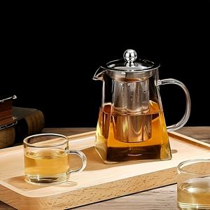 TEMU 1개 350/550/750ml 정사각형 유리 찻주전자, 가정용 차 우려내기 주전자, 스테인리스 스틸 필터가 있는 강화 고온 내성 유리, 꽃차 주전자, 홍차 우려내기, 공차 세트