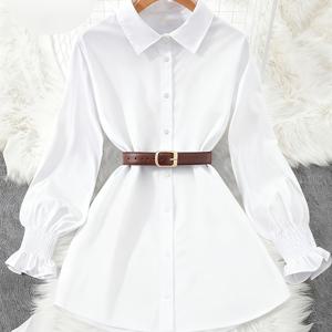 TEMU 여성용 봄가을 스모크 커프 디자인 셔츠, 우아하고 세련된 벨트 없음