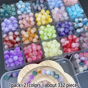 TEMU 8mm 21색상 유리 모조 옥 구슬 332개, 그라데이션 투톤 원형 구슬, 주얼리 제작 DIY 우아한 팔찌 목걸이 귀걸이 액세서리, 패션 휴대폰 고리, 머리핀 구슬 소품 재료