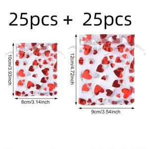 TEMU 하트형 메쉬 선물 가방 50개입 - 끈이 달린 디자인, 주얼리, 화장품, 발렌타인데이 선물, 크리스마스 선물에 완벽
