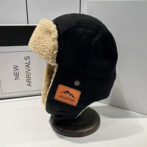 TEMU 겨울용 플러시 안감 보온 모자, 패션 라벨, 남녀공용 스키 및 등산용 레이펑모자, 선물용으로 최적의 선택