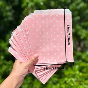 25개입 핑크 도트 크래프트 종이 봉투, 13x18cm – 파스텔 핑크 도트 패턴 평면 선물 봉투, 웨딩 파보어, 파티 간식 포장, 소형 선물, 부티크 포장, 이벤트 및 축하용 귀여운 장식용 종이 파우치