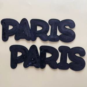[자착식 및 턱받이 없는] 2개입 스팽글 크리에이티브 영어 PARIS 대형 사이즈 23.5X7.7CM) 패턴 자수 천 스티커, 맞춤 의상, 간편한 재봉, 재활용 가능