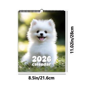 TEMU 1개, 2026년 달력, 강아지 달력, 12가지 다양한 고급 패턴, 2026년 벽걸이 달력, 12개월 월별 계획, 생일, 크리스마스, 새해 선물로 완벽한 선택, 미국 일반 버전 포함