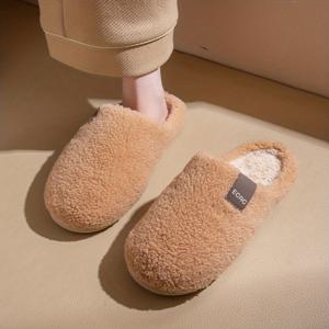 TEMU 남녀공용 심플한 새로운 스타일 안감 포함 두꺼운 플러시 보온 슬리퍼, 가을 겨울용 평평하고 조용한 슬리퍼, 커플용