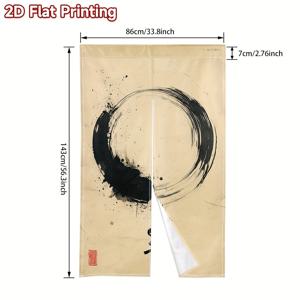 TEMU 2D 평면 프린트 노렌 현관 커튼 1개입, 브러시 스트로크 원형 디자인, 축제 행사에 적합. 로드 없이 간편하게 걸 수 있는 일본식 도어 커튼으로 침실, 주방을 위한 장식 선물로 사용 가능