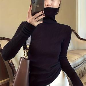 TEMU 여성용 슬림핏 하이넥 스웨터 - 우아한 겨울 베이스 레이어 풀오버, H라인 실루엣 긴팔 블라우스, 기계 세탁 가능한 솔리드 컬러 레이어링 탑 (가을/겨울) - 추위 방지 스웨터