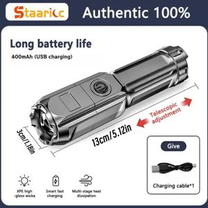 STAARICC 1개 초밝은 줌 플래시라이트, 3가지 모드, 초경량, 다기능, 휴대용, USB 충전식, 야외 캠핑, 하이킹, 낚시, 비상용 Ipx4 적합
