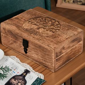 TEMU 기숙사 방용 빈티지 우드 보석함 - 생명의 나무 각인 귀걸이, 목걸이 & 장신구 수납함, 대학생을 위한 완벽한 신학기 선물, 십대를 위한 생일 선물, 보석함