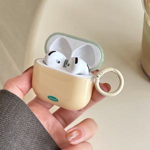 TEMU 옐로우-그린 패턴 + 원형 링 이어폰 케이스, Apple 케이스 / Airpods Pro 2 케이스 / Airpods 4 케이스 / Airpods 3 케이스 / 케이스에 적합 / 패셔너블 여성용 이어폰 케이스 / 이어폰 케이스