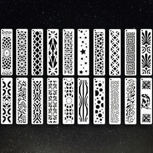 20개 내구성이 뛰어나고 재사용 가능한 기하학적 테두리 템플릿 | 별과 대칭적인 꽃무늬 패턴이 특징이며 스크랩북, 카드 만들기, 가구 장식 및 공예에 이상적 - 크림색 폴리에틸렌 테레프탈레이트