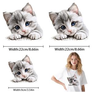 귀여운 고양이 패턴 고화질 열전달 스티커 3개 세트, DIY 다림질 패치, 사용하기 쉬움, 매끄러운 핏, 높은 찢김 저항성, 색상 및 세탁 가능, 백팩/베개/바지/소파 커버에 적합 - 이미지만