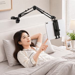 TEMU 휴대폰 태블릿 거치대 클램프형 침대 책상 고정 접이식 암 스탠드 각도 높이 조절 영상 시청용 홈 사용 추천