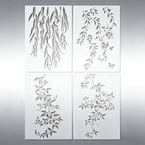 TEMU 4개 묶음 봄 예술 및 공예 자연 모티브 템플릿 - 재사용 가능한 PET 스텐실, 말린 나무 잎, 덩굴, 나비, 가지 포함 - 패브릭, 캔버스, 나무 벽, 가구 장식용 PET 소재에 적합