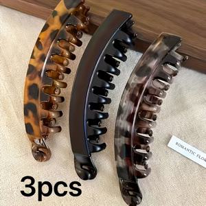 TEMU 빗살형 미끄럼 방지 세로형 바나나 클립 3개 세트, 여성용 헤어핀, 포니테일용 헤어볼륨업 헤어클립, 굵은 머리카락용, 브라운/블랙/그레이/ 프린트, 강력한 고정력 클로 클립, 땋기 및 업스타일링용, 데일리 및 격식 있는 행사용