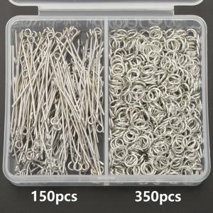 TEMU 500개입 화이트 K DIY 주얼리 제작 키트, 나인 프롱 헤드핀 핀 150개 & 점프 링 350개 포함, 구슬 커넥터/귀걸이/공예, 가방 링크, 지갑 액세서리, 수제 주얼리 용품용 구슬 꿰기 용