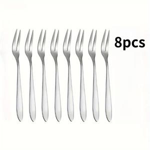 TEMU 스테인리스 스틸 과일 포크 8개 세트, 스테인리스 스틸 양면 바 칵테일 포크, 에n't 포크, 케이크 포크 세트, 실용적인 가족 선물