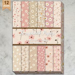 TEMU 데이지 패턴이 있는 핑크 데이지 창의적인 공예용 종이 12매 - 저널, 앨범, 선물 포장, DIY 카드 제작에 적합한 사전 인쇄 스크랩북 용지 - 매매 8.3× 5.5인치, 추억 보존 용품