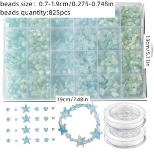 TEMU 825개 QYWCTZ 7-19mm 골든 스프링클 비즈 박스형 비즈 세트 - 나비, 오각별, & 둥근 비즈 4가지 스타일, DIY 팔찌, 반지, 휴대폰 고리용 | 수공예품 재료