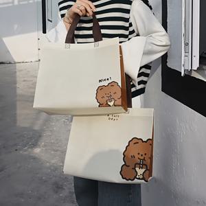 의류 매장용 빈티지 곰 토트백 2개 - 우유 차를 마시는 귀여운 만화 곰이 있는 재사용 가능한 부직포 선물 상자, 소매점용, 의류 및 식료품 선물용, 일상용