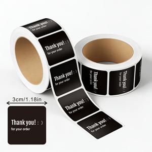 TEMU 크리스마스, 파티, 선물 상자 밀봉용 감사 스티커 롤 300개 - 1.18인치 영문 레터링 블랙 라벨, 목재 펄프용 반광택 종이, 사무용품 및 선물 태그용 다목적
