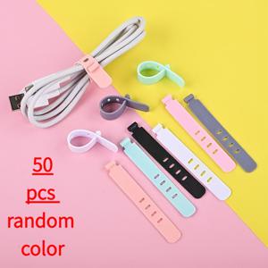 50개 랜덤 색상 재사용 가능 실리콘 케이블 타이 - 헤드폰, USB 충전기 및 전자 제품용 케이블 타이 코드 정리, 내구성 플라스틱, 다양한 색상, 코드 키퍼 랜덤 색상