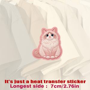 TEMU 파란 눈의 귀여운 핑크색 고양이 패치, 푹신한 질감과 섬세한 수염, 다림질로 옷, 모자, 캔버스 가방, 쿠션, 가죽, 침대 시트, 카펫 등과 같은 평평한 원단에 적합한 열전사 스티커! 옷에 재미를 더하세요