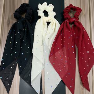 3/6개 세트 여성용 스위트 우아한 스팽글 장식 멀티컬러 메시 리본 헤어 타이 세트 블랙, 베이지, 레드, 퍼플, 핑크, 블루, 패셔너블 포니테일 번 헤어링 하이 탄성 내구성 헤어 타이 보우 리본 헤어 밴드