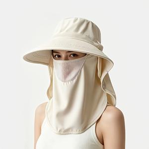 TEMU 접이식 모자, 안면 마스크 및 목 커버 포함, 통기성 좋은 사이즈 조절식 챙 넓은 아웃도어 모자, 여성용 여름 피셔맨햇, 하이킹, 낚시, 야외 활동용, 4가지 색상 선택 가능, 1개입