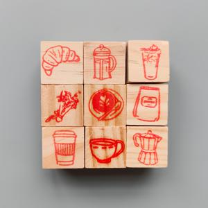 TEMU 커피 테마 나무 수지 스탬프 9개, 스크랩북킹 및 저널링 DIY 스탬프 세트, 9가지 패턴 포함