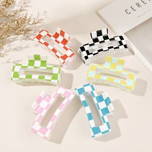 6개 세트 패셔너블한 직사각형 체크무늬 여성용 헤어 액세서리 헤어 클립 - 머리핀, 우아한 컬러 격자무늬 샤크 클립 헤어 집게핀, 두꺼운 머리카락을 위한 강력한 고정력, 일상복, 메이크업, 여행, 데이트, 파티, 휴가용 심플한 헤어 액세서리, 어머니의 날 선물