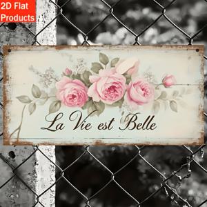 TEMU 2D 평면, 2D 평면 장식용 간판 및 명패 - 우아한 핑크 장미 ' Est Belle' 나무 벽걸이 장식 1개 - 소박한 프랑스어 문구, 빈티지 스타일 디자인, 완벽한 집 장식, 집 뒷마당, 야외 정원, 파티오 발코니, 현관에 적합, 친구를 위한 파티 선물로도 적합, 정원 간판, 2D 평면